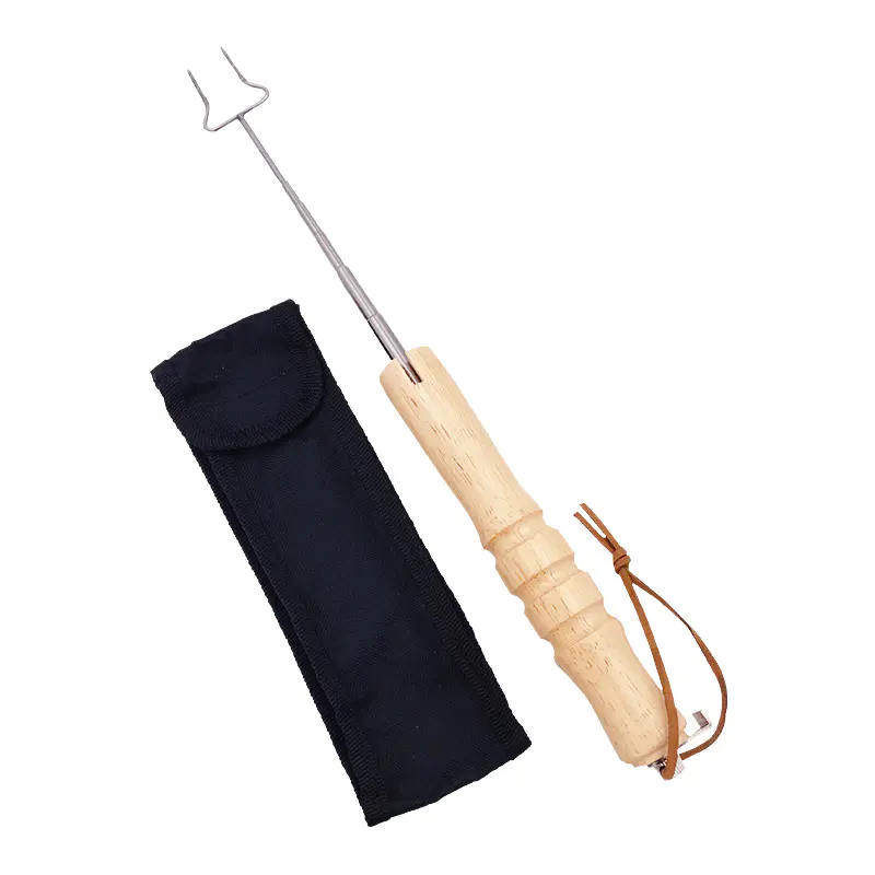 Extendable Stainless Steel BBQ Grill Tool with Wooden Handle and Hang Rope